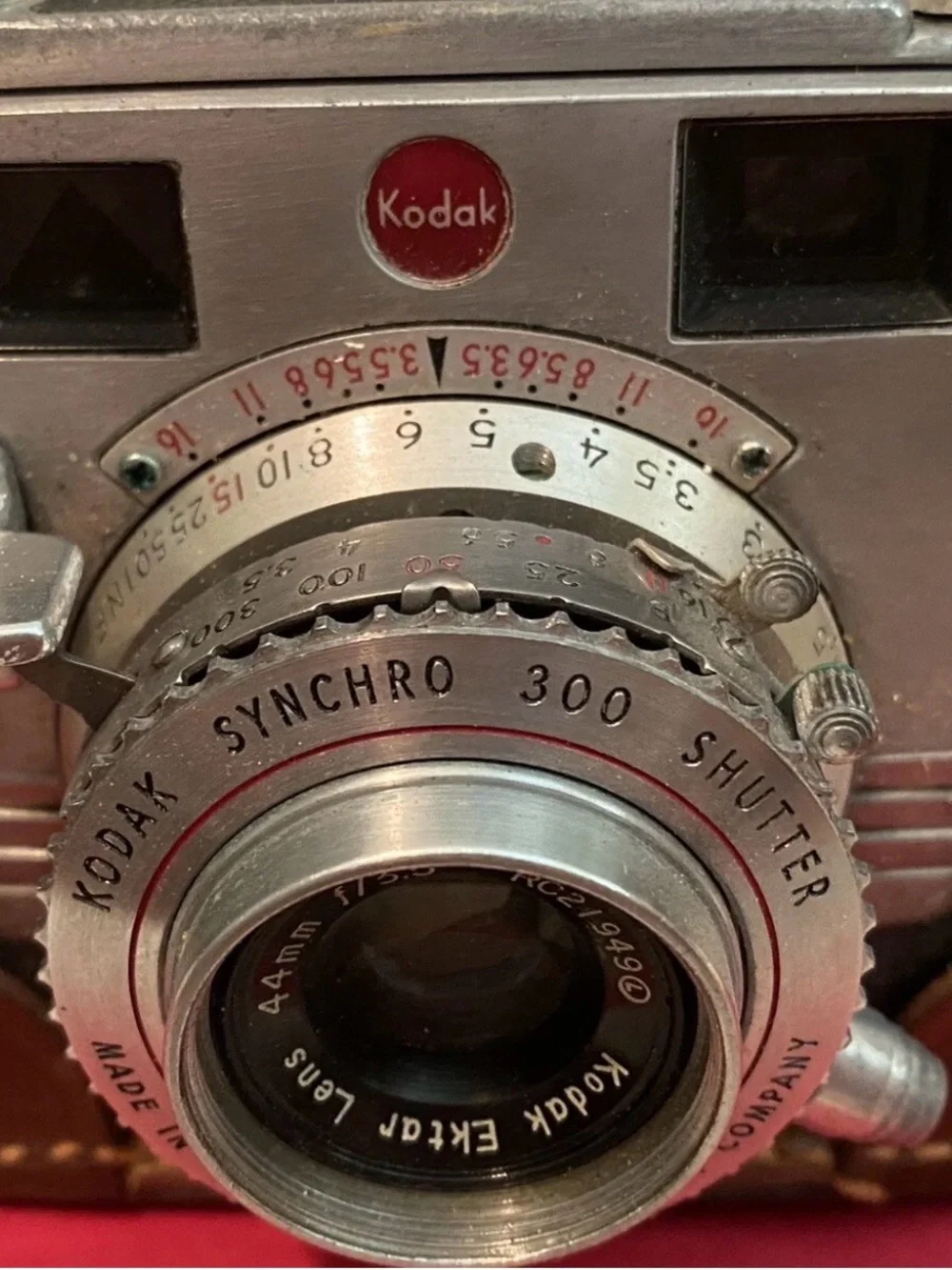Vintage Kodak Signet 35 Camera with Brown Leather Case and Silver Metal Body